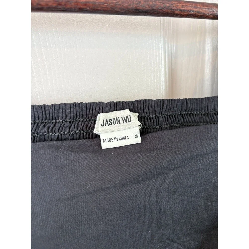 Jason Wu Blouse Black Square Neck Smocked Cropped Puff Sleeve Top NWT - 539